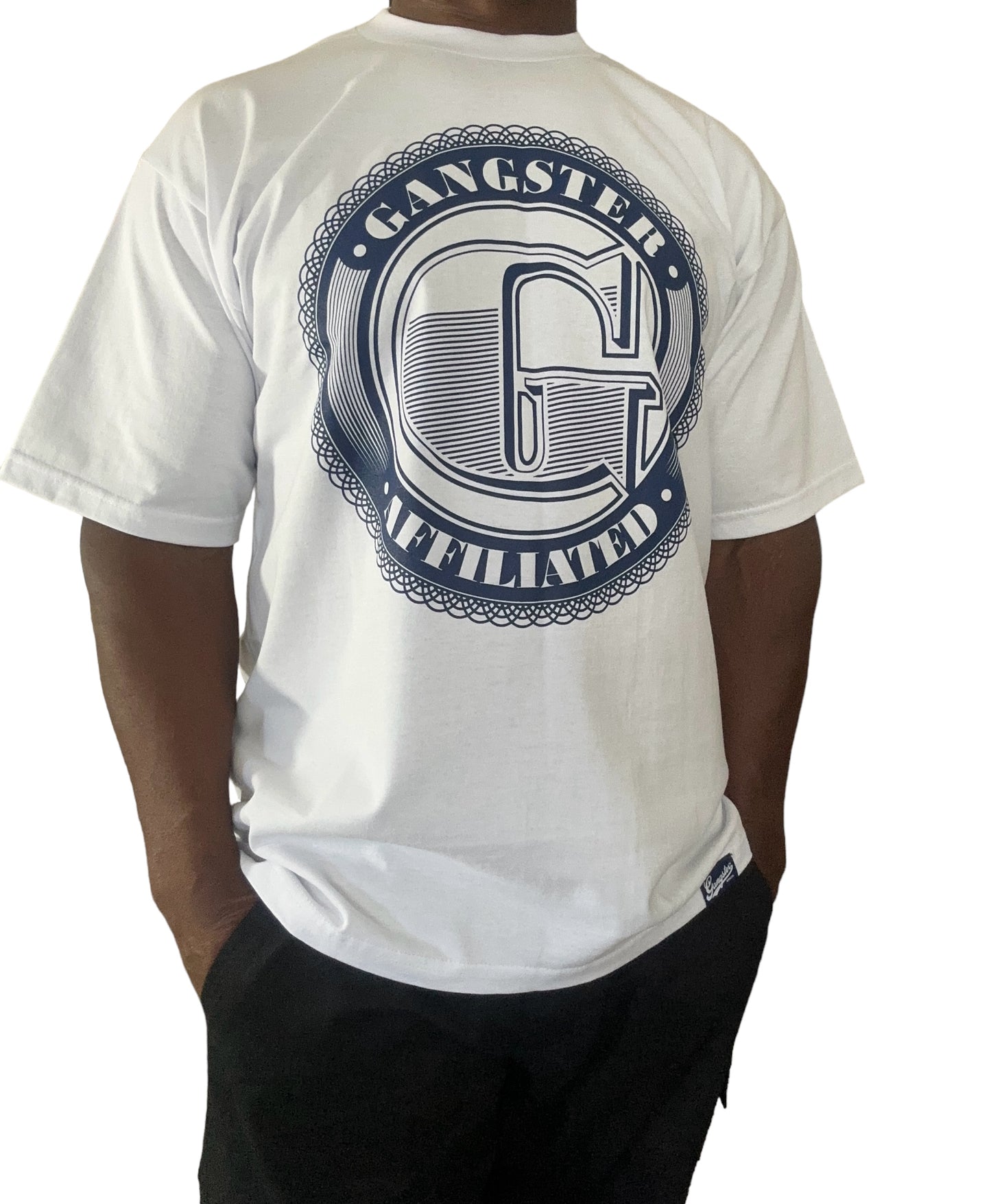 Gangster Affiliated Screen Printed Big "G" Logo Monogram Navy Blue T-Shirt